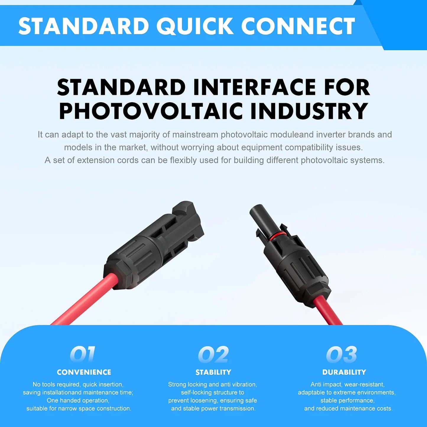Solar Panel Extension Cable – PV DC Wire 1-10m, 4mm²/6mm² 1000V/1500V with Solar Connector Plugs