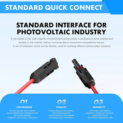 Solar Panel Extension Cable – PV DC Wire 1-10m, 4mm²/6mm² 1000V/1500V with Solar Connector Plugs