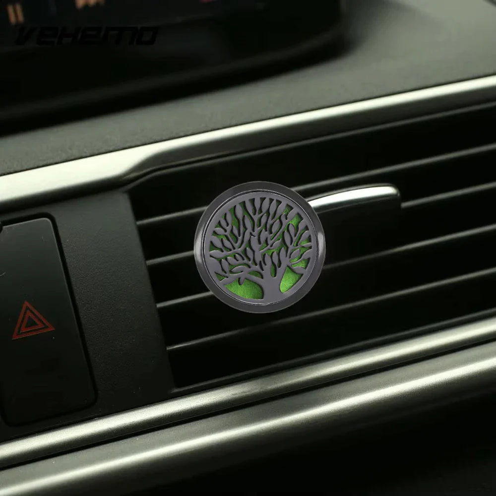 All-Black Tree of Life Car Air Freshener – Stainless Steel Aromatherapy Essential Oil Diffuser Locket Pendant