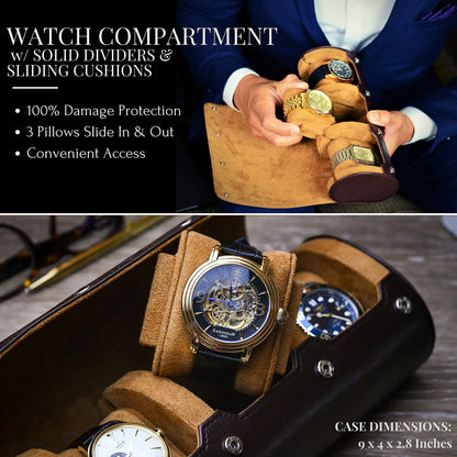 6-Slot Watch Travel Case – PU Leather Organizer Roll for Men & Women, Watch Display Storage Case