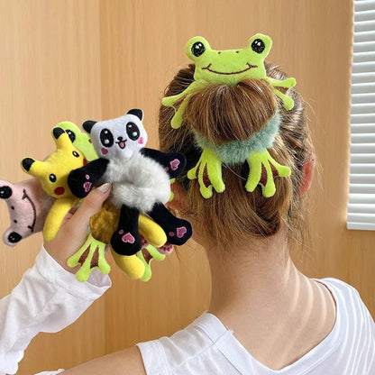 Cute Plush Animal Hair Bands | Frog, Panda & Cat Elastic Hair Ties for Women & Girls