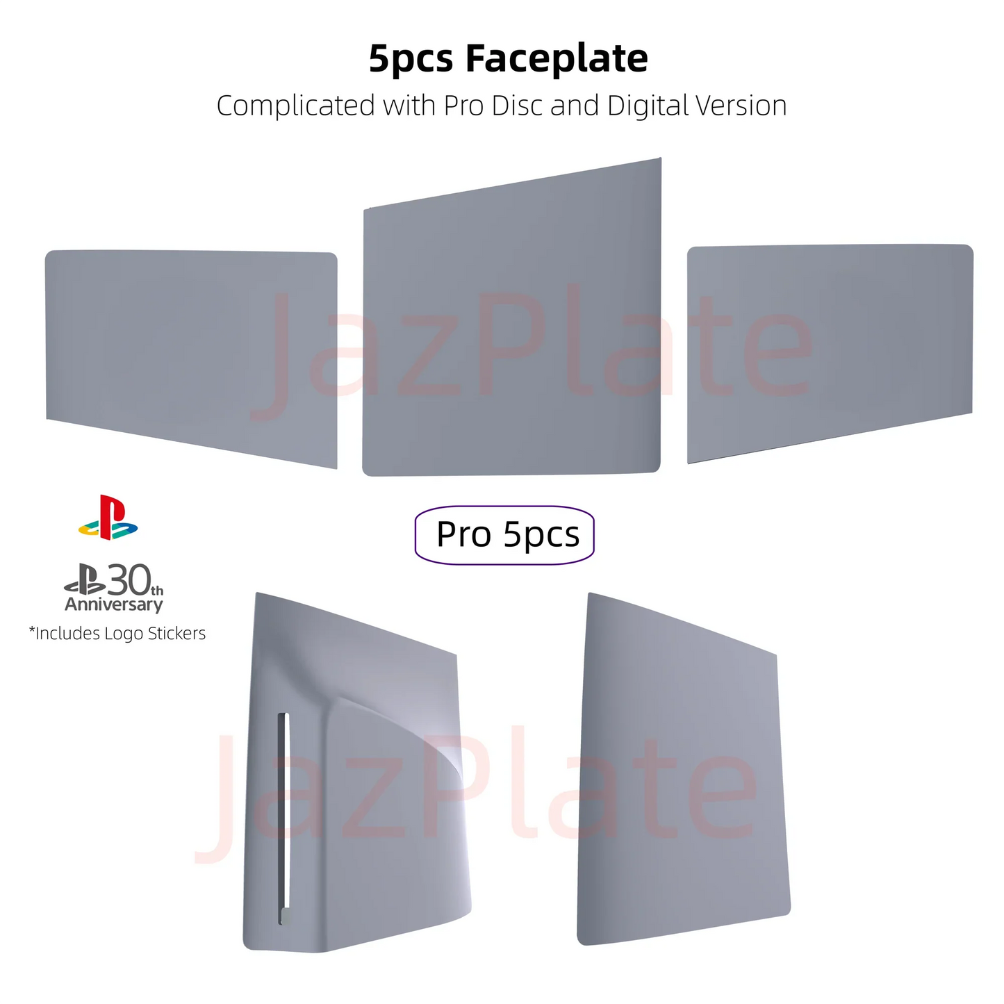 5-in-1 30th Anniversary Gray Faceplates for PS5 Pro – Disc & Digital Edition PlayStation 5 Cover Accessories