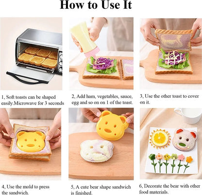Mini Cartoon Sandwich Cutter and Sealer Set - Bear, Squirrel, and Sea Dog Bread Knife for Kids' Bento Lunch and Baking Fun