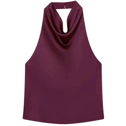 Women's Satin Halter Corset Top – Backless Elegant Sexy Summer Tank Vest in Yellow Pink Black