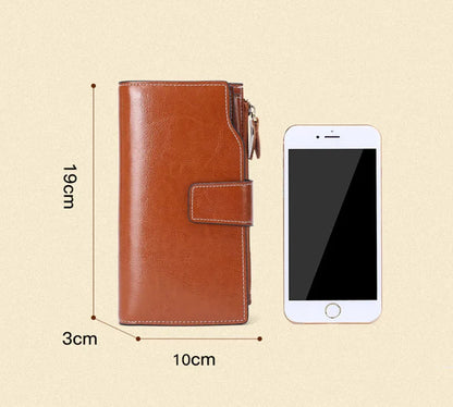 2024 New RFID Long Women’s Wallet — Genuine Leather Clutch with Zipper Coin Pocket, Card Holder & Printed Design