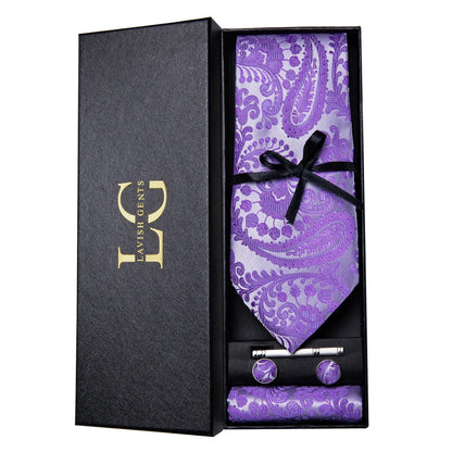 Hi-Tie Luxury Paisley Teal Green Tie Set - Men’s Classic Necktie with Handkerchief & Cufflinks Gift Box for Wedding & Formal Wear