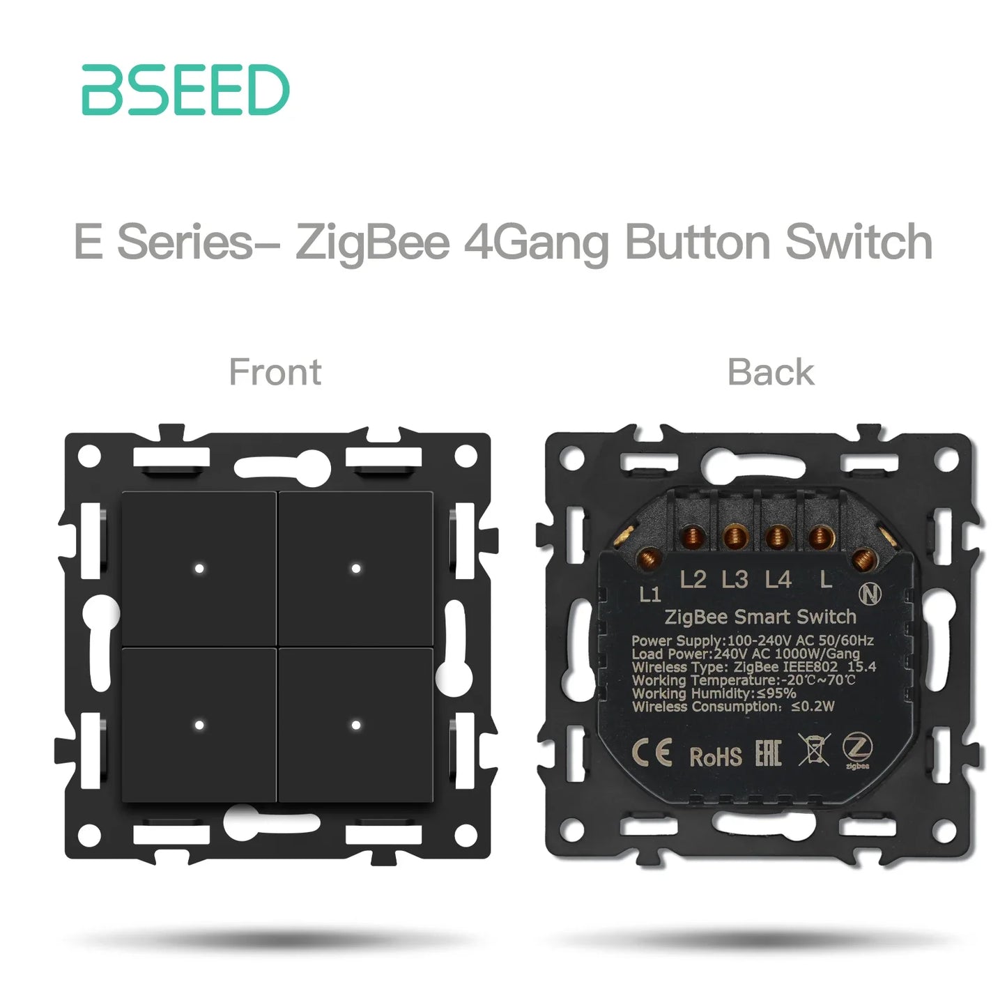 BSEED Zigbee Smart Wall Switch Parts – EU Power Outlet & Glass Frame DIY Combo