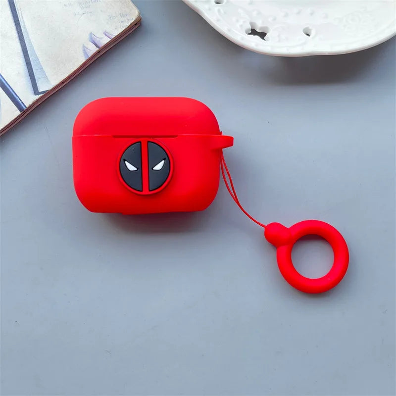 Cartoon Deadpool Silicone Case for AirPods 4 (2024) & AirPods Pro 1/2/3/Pro2 — Protective Earphone Cover with Keychain