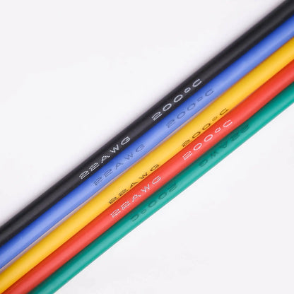 22AWG Flexible Silicone Electric Wire – 22 Gauge Stranded Tinned Copper, 5 Colors, 16.4ft/5m or 32.8ft/10m