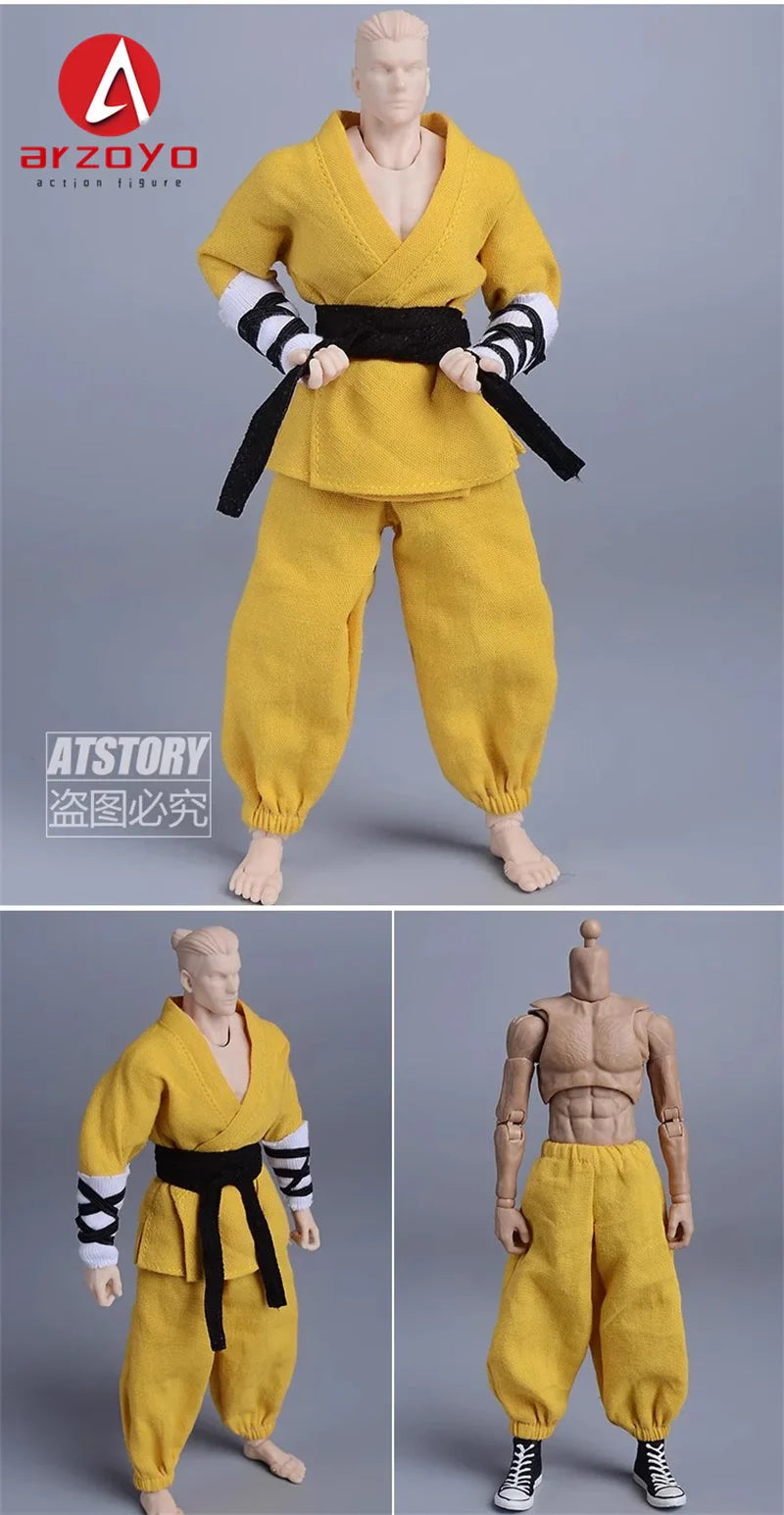 1/12 Scale Vintage Kung Fu Outfit – T-Shirt, Lantern Pants & Suit Clothes for 6" Romankey Male Action Figures