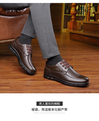 Men's Genuine Leather Casual Shoes - Soft Sole Lace-Up Loafers, Luxury Brand for Middle-Aged & Older Adults, Lightweight Dad Shoes