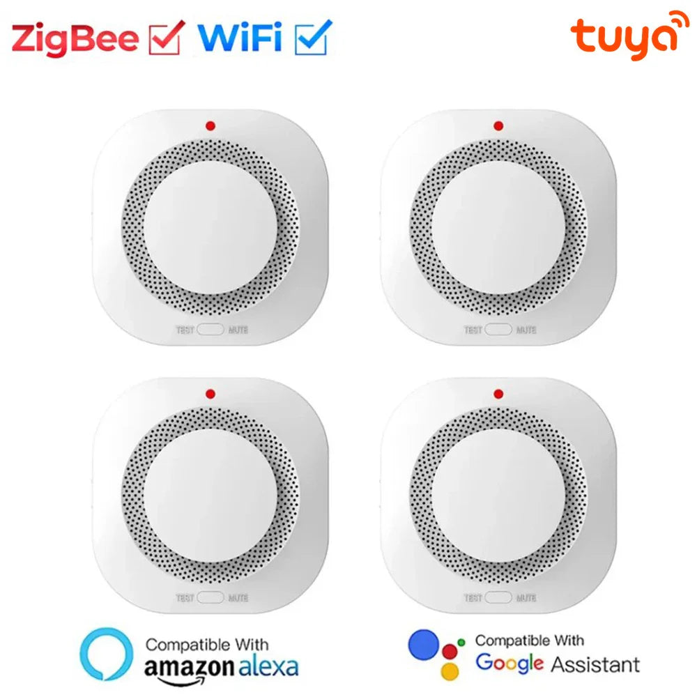 Tuya Smart WiFi ZigBee Smoke Detector - Home Security Smoke Sensor with Sound Alarm, Compatible with Alexa and Google Home
