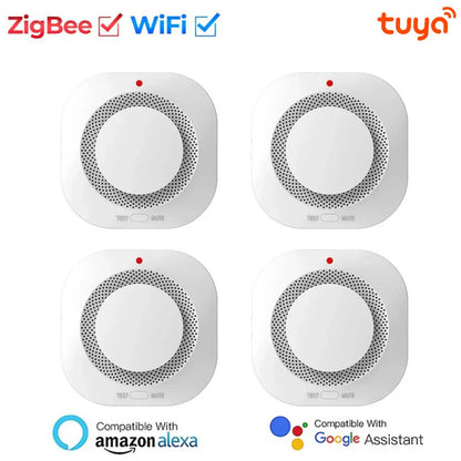 Tuya Smart WiFi ZigBee Smoke Detector - Home Security Smoke Sensor with Sound Alarm, Compatible with Alexa and Google Home