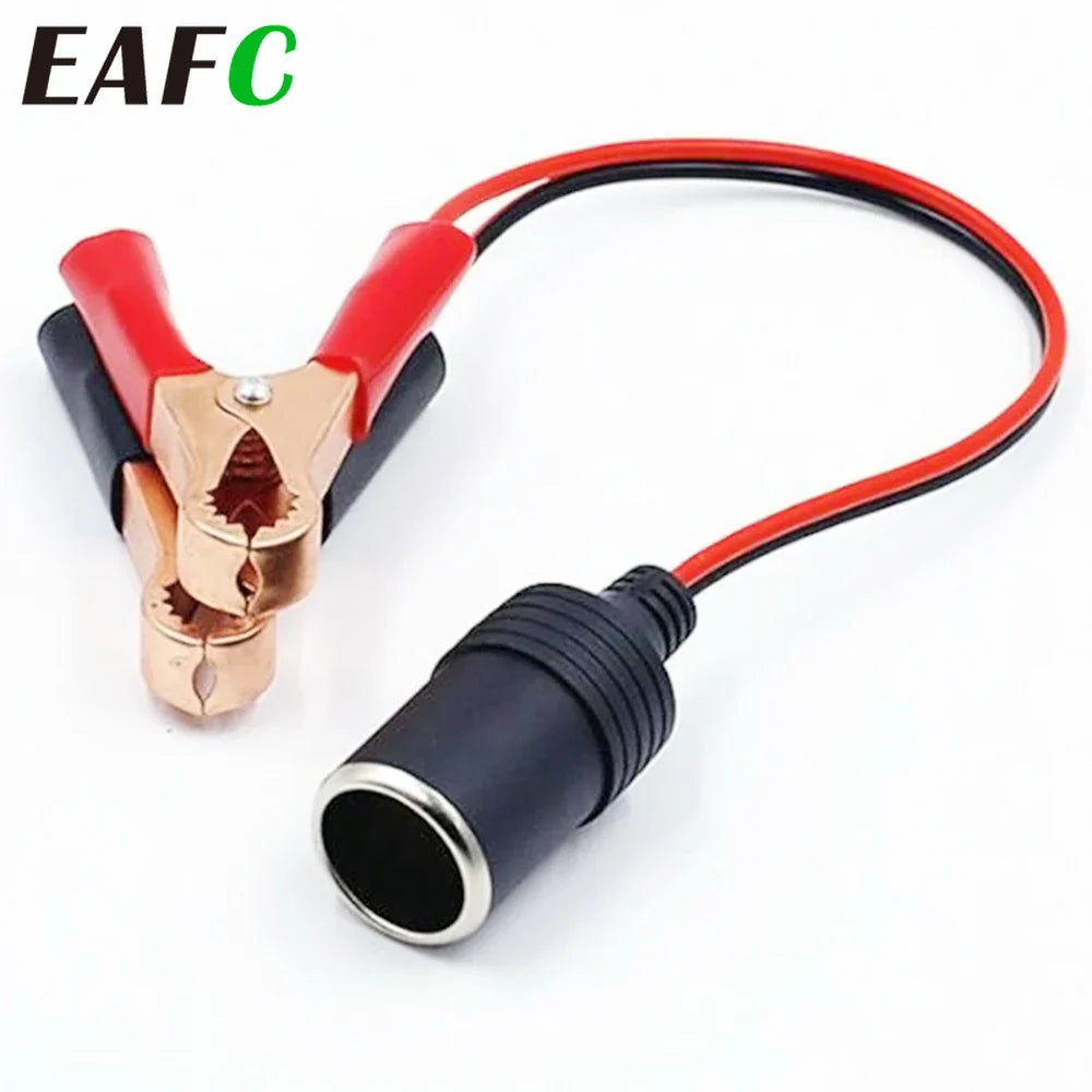 Car Battery Terminal Clip-On Adapter – 12V Cigarette Lighter Power Socket for Camping