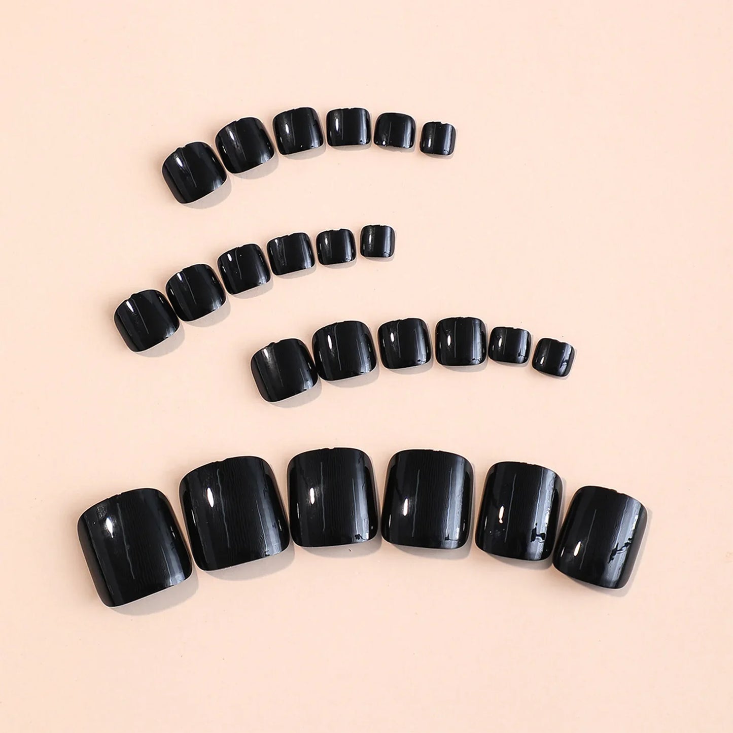 24pcs Black Glossy Press-On Toenails – Full-Cover Square Fake Nails for Women & Girls