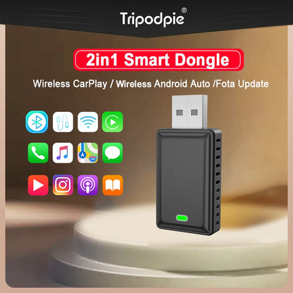 Tripodpie 2 in 1 Wireless CarPlay Adapter – Android Auto Smart USB Dongle, Plug & Play for Havel, Kia, Volvo, Audi, MG, VW, Hyundai, Jeep