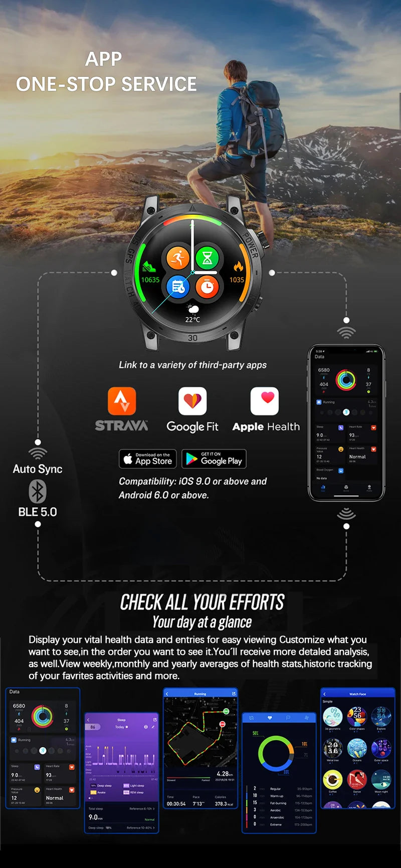 NORTH EDGE 2025 GPS Smartwatch — Men's Sport Watch with HD AMOLED, Altimeter, Barometer & Compass, 50M Water-Resistant