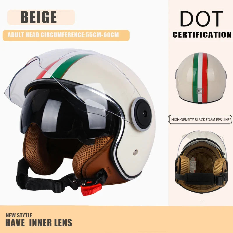 DOT Certified Vintage Open Face Motorcycle Helmet – Retro 3/4 Cruise Casco Casque Moto for Men & Women