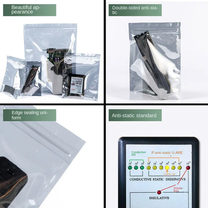 Transparent Anti-Static Shielding Bags – ESD Self-Sealing Pouches for Storage of Small Electronics & USB Accessories