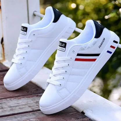 Men Casual Sneakers – Lightweight PU Leather Breathable White Sports Shoes, Zapatillas Hombre Flat Athletic Tenis Footwear