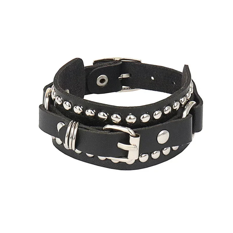 Punk Rock Hip Hop PU Leather Bracelet – Unisex Skull, Pentagram & Rivet Chain Bracelet, Trendy Party Jewelry Accessory