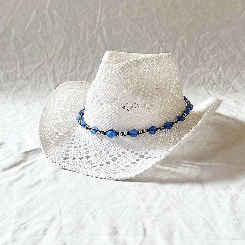 Melesh Western Women's Mint Green Cowboy Hat – Straw, Wide Brim, Plasticity Strong for Sunshine & Beach Wear