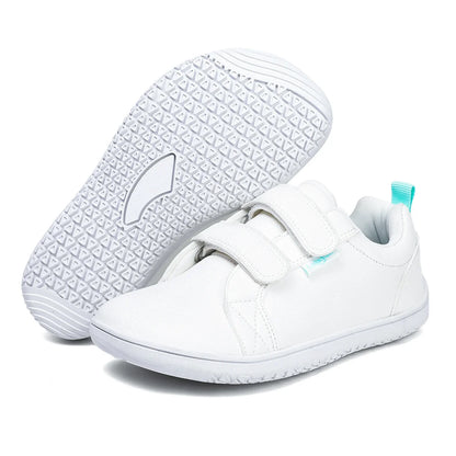 Kids Barefoot Shoes – Wide Toe Minimalist Sneakers for Boys & Girls, Lightweight Artificial Leather Walking Flats with Hook & Loop Closure