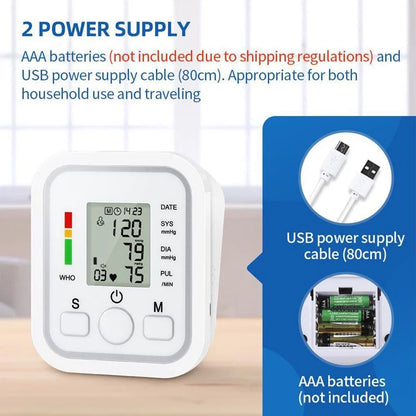 Automatic Tonometer Arm Blood Pressure Monitor – Digital BP Equipment with LED Display and Pressure Sensor Cuff