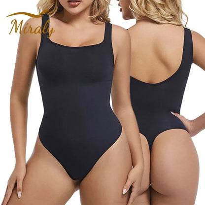 Women’s Seamless Shapewear Bodysuit - Tummy Control Square Neck Slimming Backless Thong Body Shaper