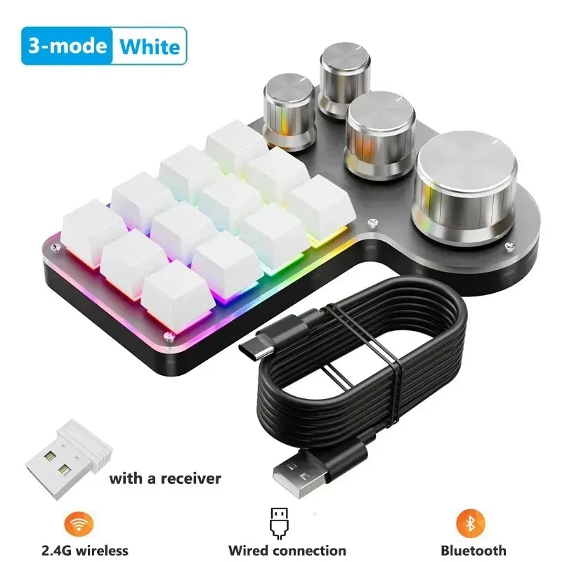12-Key 4-Knob RGB Programming Macro Keyboard – Hot Swappable Mechanical Gaming Macropad for Photoshop, Editing & Custom Shortcuts