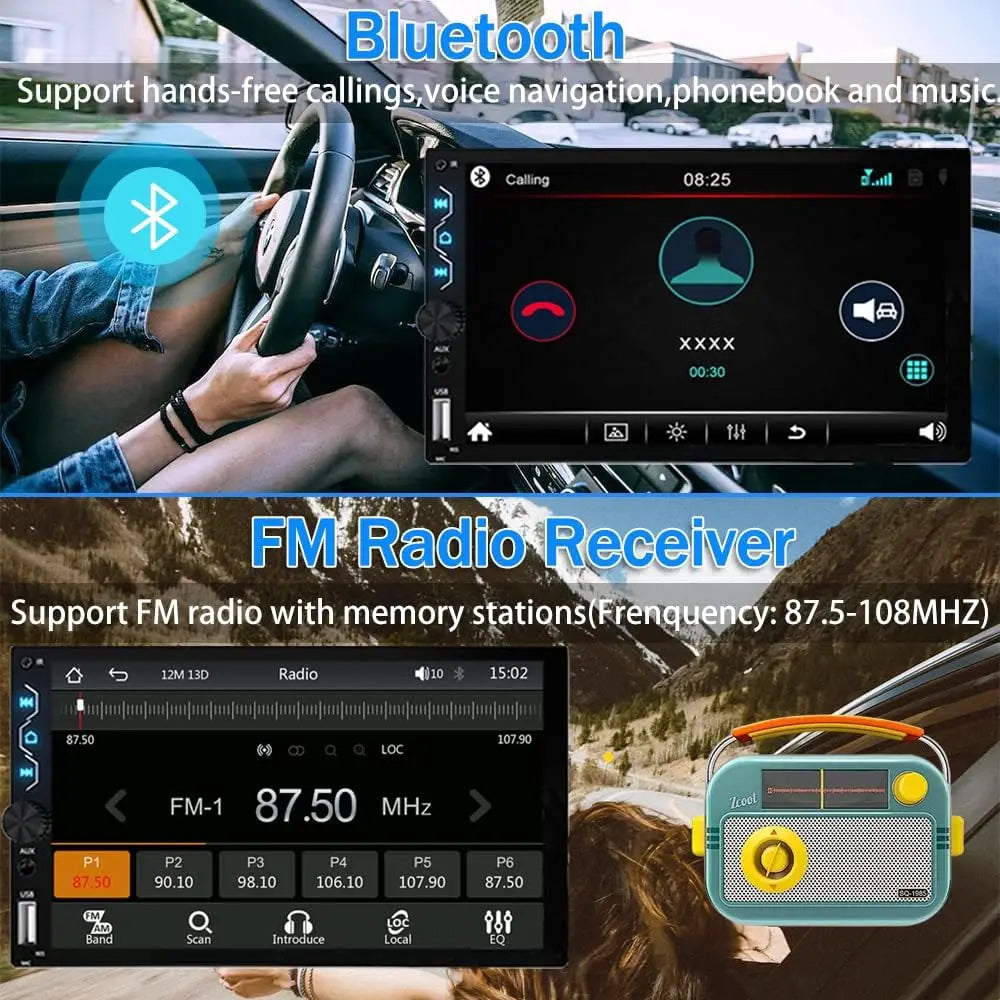 7" Wireless 2DIN Car Radio Stereo – HD Touchscreen CarPlay Android Auto Video Player with Bluetooth, FM & Rear View Camera