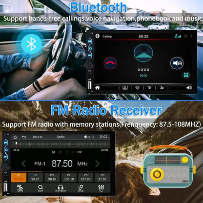 7" Wireless 2DIN Car Radio Stereo – HD Touchscreen CarPlay Android Auto Video Player with Bluetooth, FM & Rear View Camera