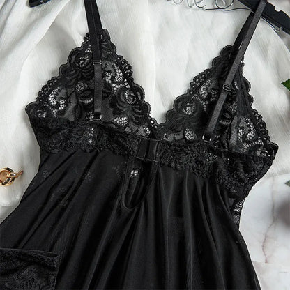 Women’s Lingerie Set — Plus Size Lace Nightgown, Thong & Suspender Sexy Sleepwear