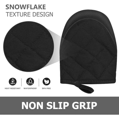 Short Silicone Oven Mitts – High Heat Resistant 500℉ Kitchen Gloves with Non-Slip Grip & Hanging Loop (Black)