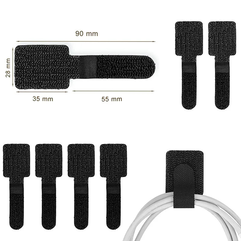 Reusable Cable Ties Fastening Wire Organizer - Self-Adhesive Adjustable Cord Holder Straps for Desk Management