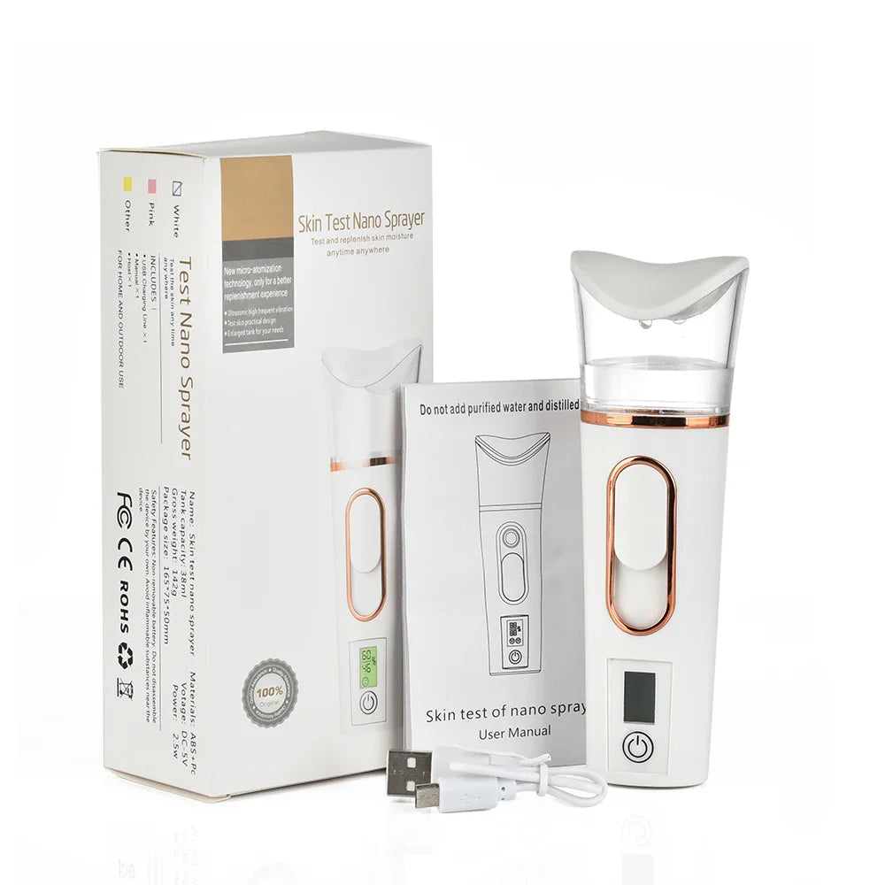 Handheld Nano Mist Sprayer Facial Steamer – Mini Portable Hydrating Skin Care Humidifier with LED Display Nebulizer Beauty Device