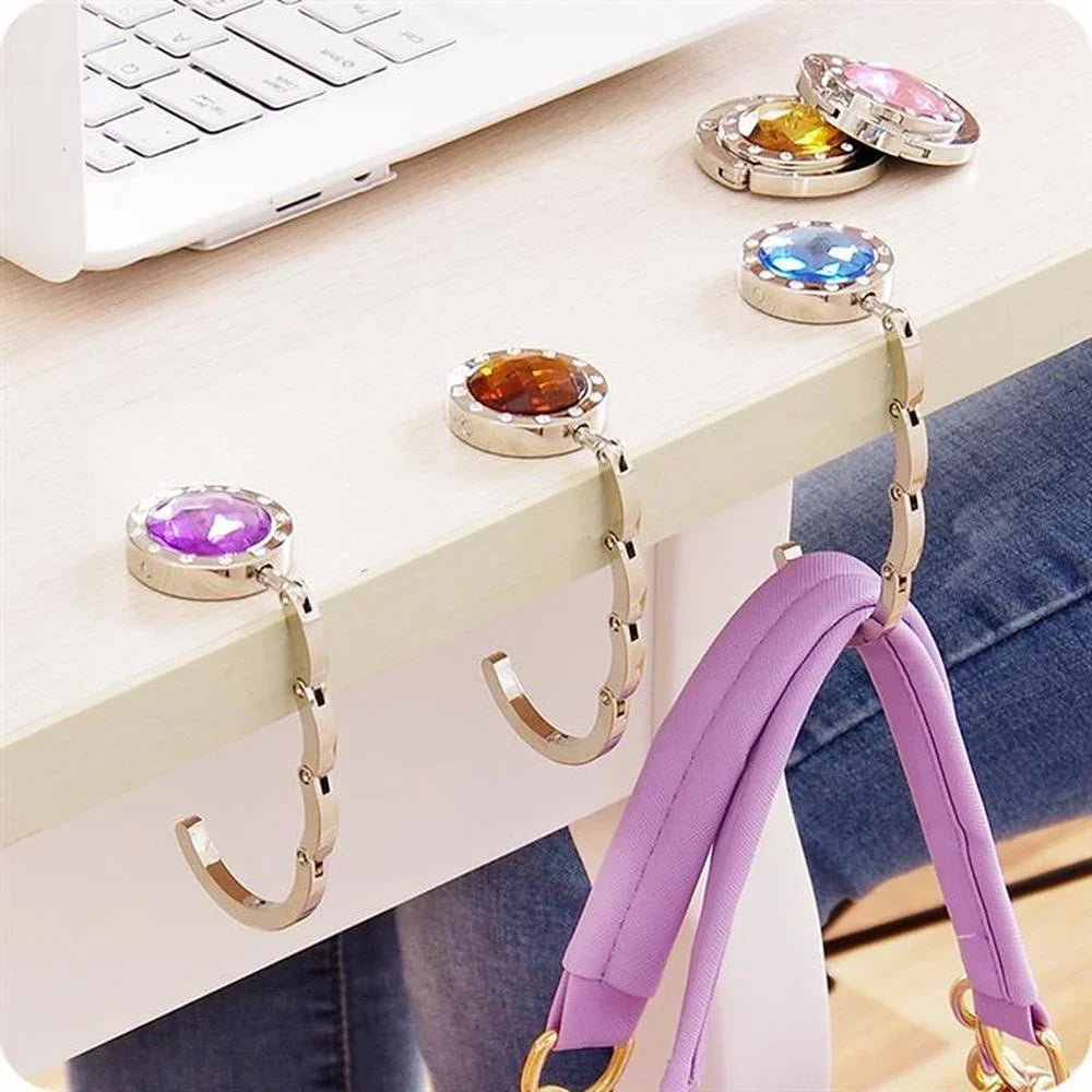 Portable Folding Handbag Holder Hook – Fashion Table Bag Hanger with Key Ring, Travel-Friendly Purse Hook Rack Organizer