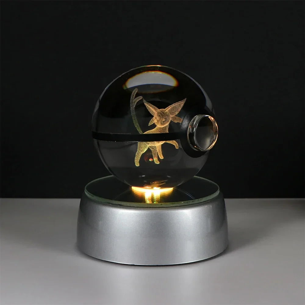 Pokémon 3D Crystal Ball LED Night Light – Pikachu Gengar Eevee Mewtwo Pokéball Base Lamp Kids Birthday & Home Decor Gift