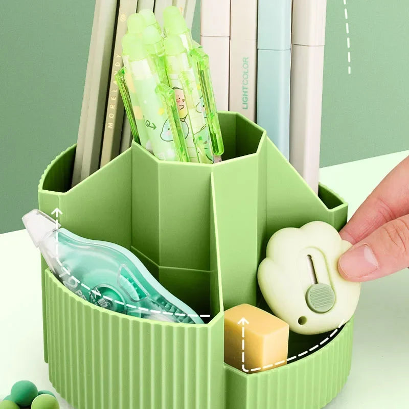 360° Rotating Desk Organizer - 5 Slot Stationery Storage Box for Pencils Pens Office and School Supplies