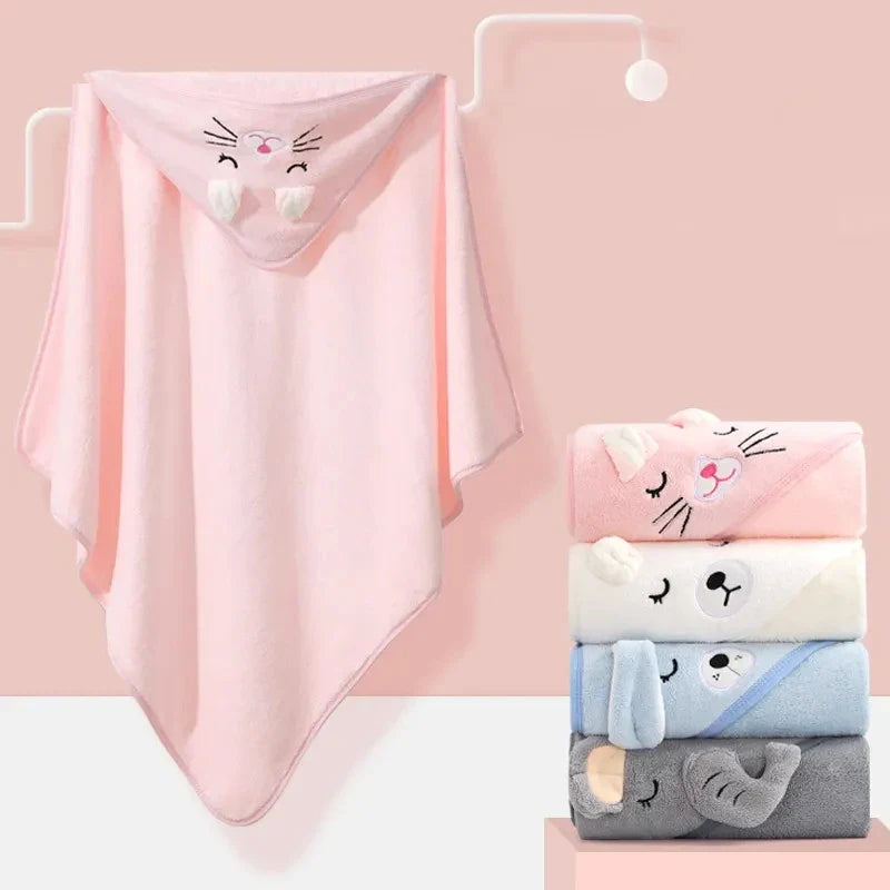 0-3 Years Unisex Baby Bathrobe – Flannel Hooded Cape, Cartoon Design, Newborn Shower Gift, Swaddling Bath Towel for Boys & Girls