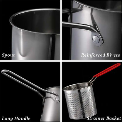 304 Stainless Steel Kitchen Deep Frying Pot: Fryer with Strainer for Tempura, Chicken, and More - Essential Cooking Tools