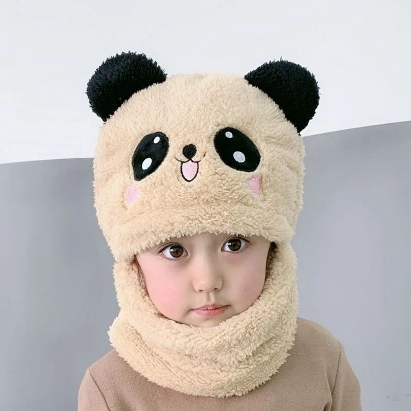 Fashionable Autumn & Winter Children's Cartoon Hat & Scarf Set - Double Layer Wool Warm Hat for Boys & Girls
