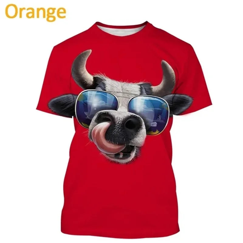 3D Cow Graphic T-Shirt - Funny Retro Unisex Summer Streetwear Tee