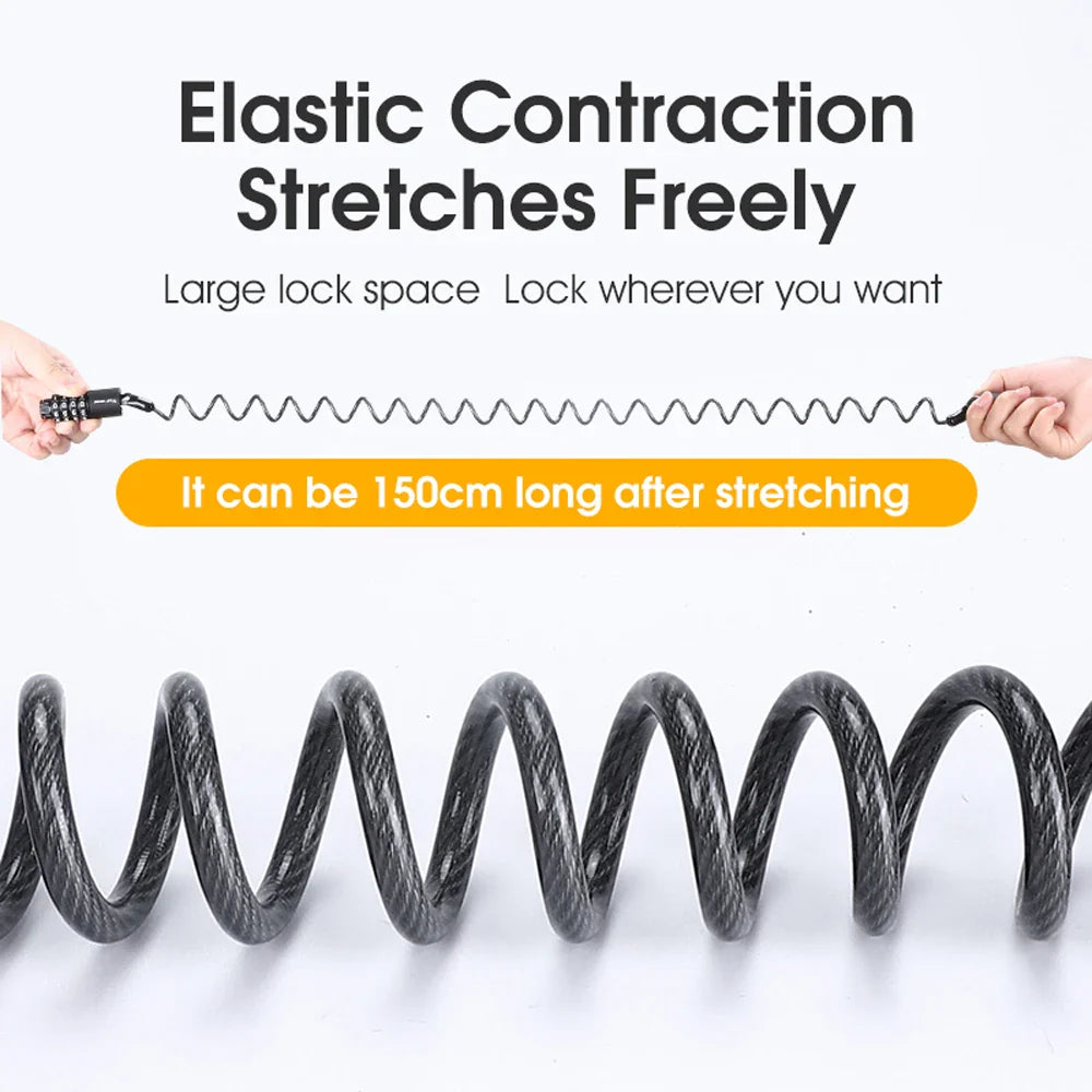 Ultimate Security: Bicycle Safety Lock with 4-Digit Combination - Anti-Theft Elasticity for Bike Helmets & Road Cycling Protection