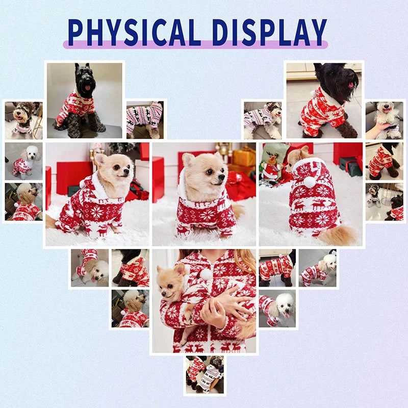 Winter Dog Christmas Jumpsuit – Warm Plush Pajamas for Small to Medium Dogs and Cats, Cute Overalls for Puppies, Yorkies, and Chihuahuas
