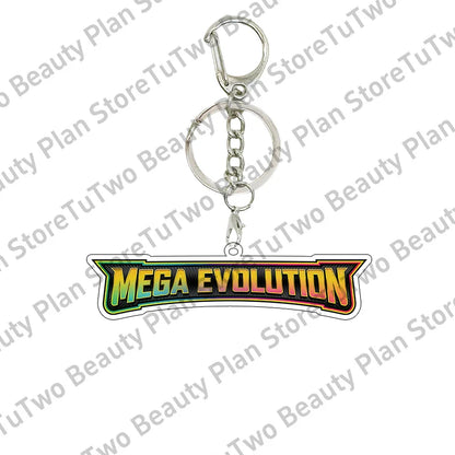 Anime PTCG Mega Evolution Acrylic Keychain – Pocket Monster Logo Cartoon Bag Pendant Keyring Collectible Gift Toy Series