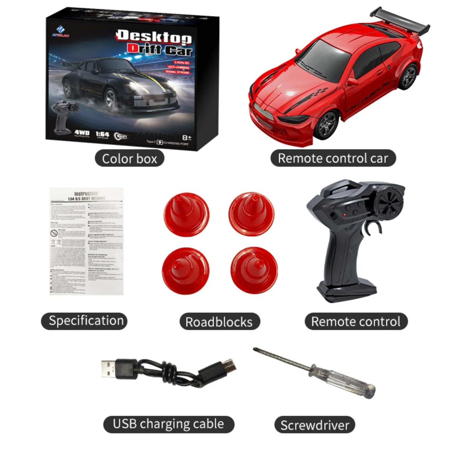 KF20 1:64 RC Drift Car — 2.4G High-Speed 4-Wheel Mini Remote Control Racing Toy for Kids