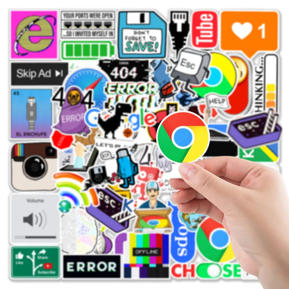 50Pcs Cartoon Programming 404 Error Graffiti Stickers - Waterproof Decals for Laptops, Cars, Skateboards