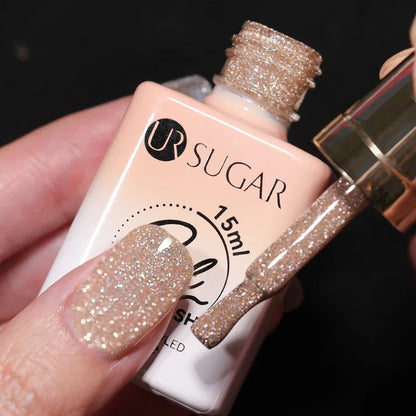 UR SUGAR Champagne Gold Silver Reflective Glitter Gel Nail Polish 15ml - Semi-Permanent Soak Off UV Manicure Art Varnish