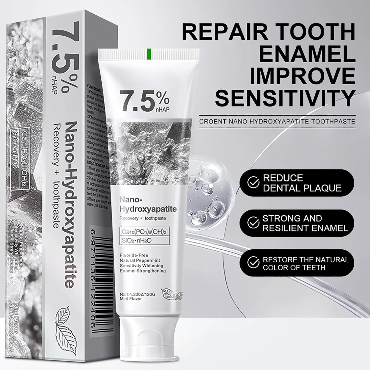 7.5% Hydroxyapatite Toothpaste – Gentle & Effective Enamel Protection for Sensitive Teeth, Fresh and Safe Formula